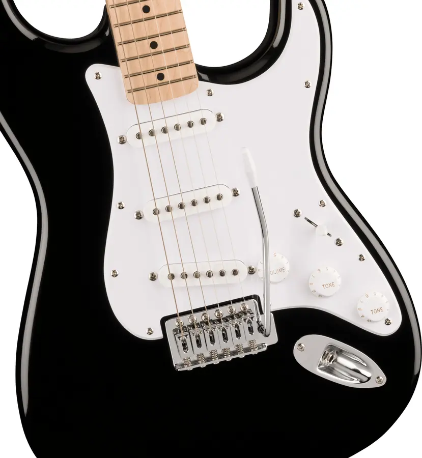 Squier Sonic Stratocaster, Maple White Pickguard, Black 