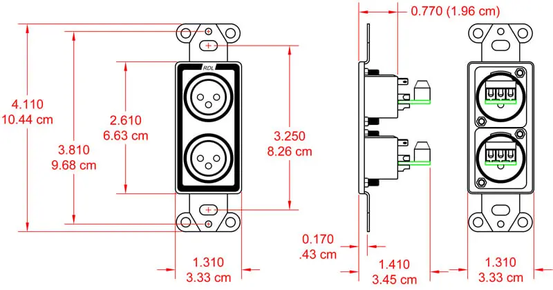 RDL Termineringsplate 2x XLR3F US-veggboks, Phoenix type 