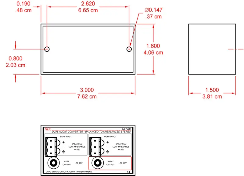 TDL TX-A2D Transformator Balansert til Ubalansert Skru RCA Stereo 