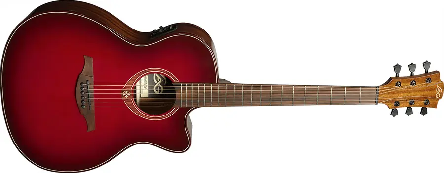 LAG T-RED Tramontane Auditorium Cutaway Acoustic-Electric Red Burst 