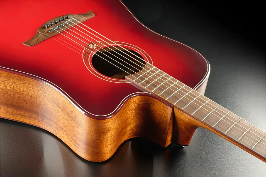 LAG T-RED Tramontane Dreadnought Cutaway Acoustic-Electric Red Burst 