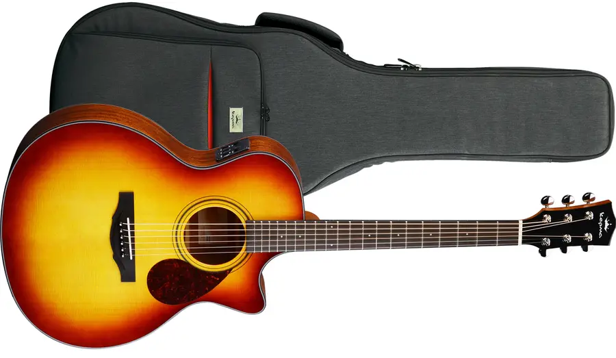 Kepma Guitars Solid Top F0E Cherry Burst Grand Auditorium Ak.gitar m/pickup 