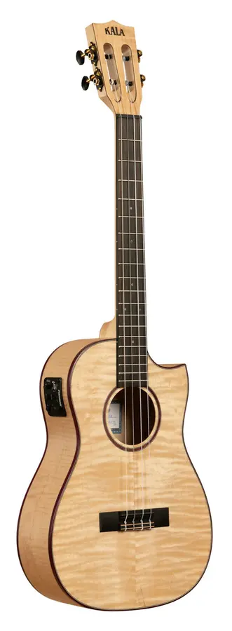 Kala KA-ASFM-B-CE All Solid Flame Maple Cutaway Baritone Ukulele, med EQ & Bag 