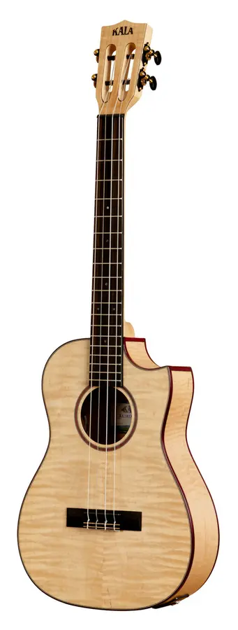 Kala KA-ASFM-B-CE All Solid Flame Maple Cutaway Baritone Ukulele, med EQ & Bag 