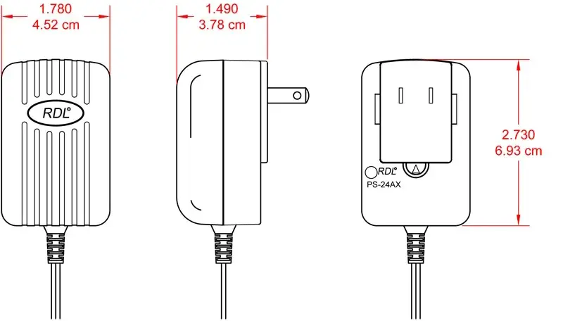 RDL PS-24AX Strømforsyning 24VDC 500mA Switching DC plugg 