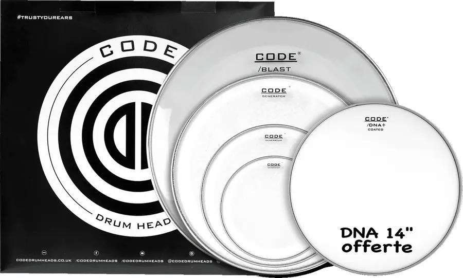 Code Drumheads FPGENCLRR Clear Rock 10/12/16/22 + CC 14" DNA Coated 