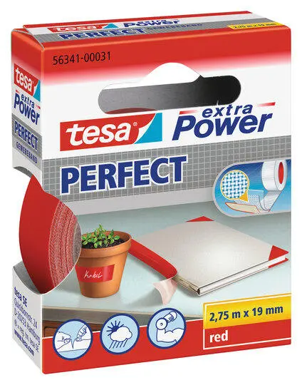 TESA 56341 Power Perfect 19mm x 2,75m, rød 