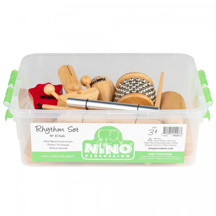 NINO PERCUSSION NINOSET14 Wooden Rhythm Set, 10 pcs w/Storage box 