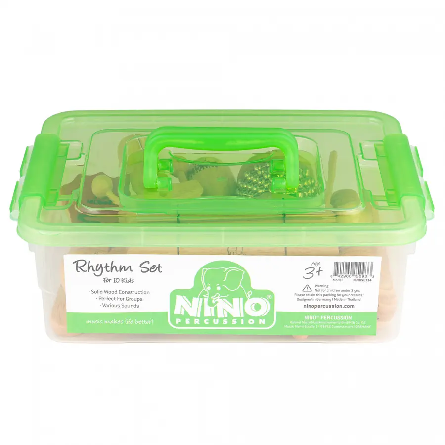 NINO PERCUSSION NINOSET14 Wooden Rhythm Set, 10 pcs w/Storage box 
