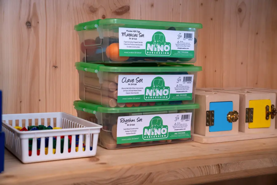 NINO PERCUSSION NINOSET14 Wooden Rhythm Set, 10 pcs w/Storage box 
