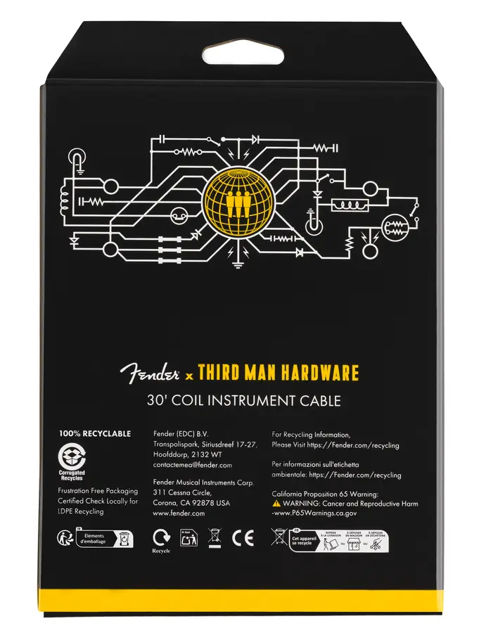 Fender 30' Coil Cable, Fender X Third Man Hardware, Yellow 