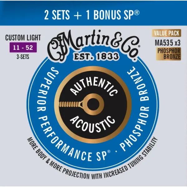 Martin Guitar MA535PK SP Phosphor Bronze (011-052) 3-pack 