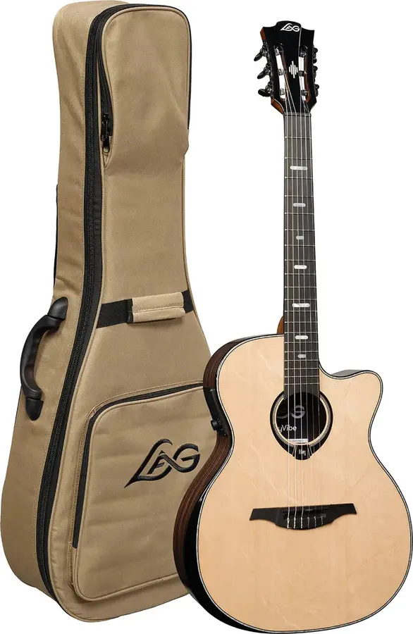 Lag Guitars HV50-N-ACE Nylon HyVibe 50 Auditorium Bevel Cutaway Gloss 