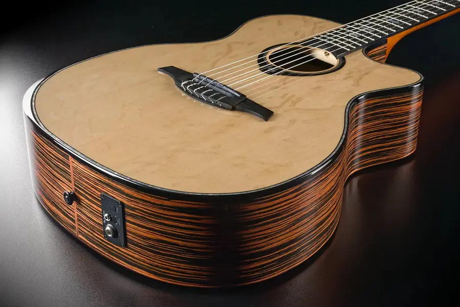 Lag Guitars HV50-N-ACE Nylon HyVibe 50 Auditorium Bevel Cutaway Gloss 