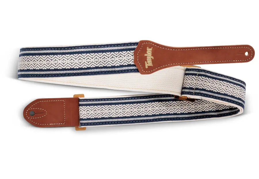 Taylor Academy Strap, White/Blue Jacquard Cotton, 2" Amber Buckle 