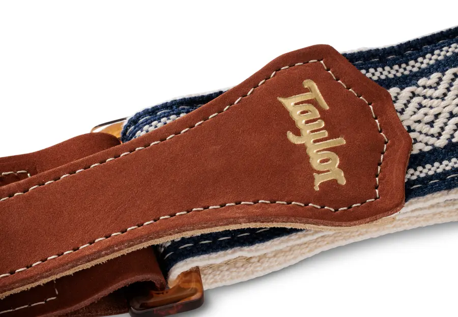 Taylor Academy Strap, White/Blue Jacquard Cotton, 2" Amber Buckle 