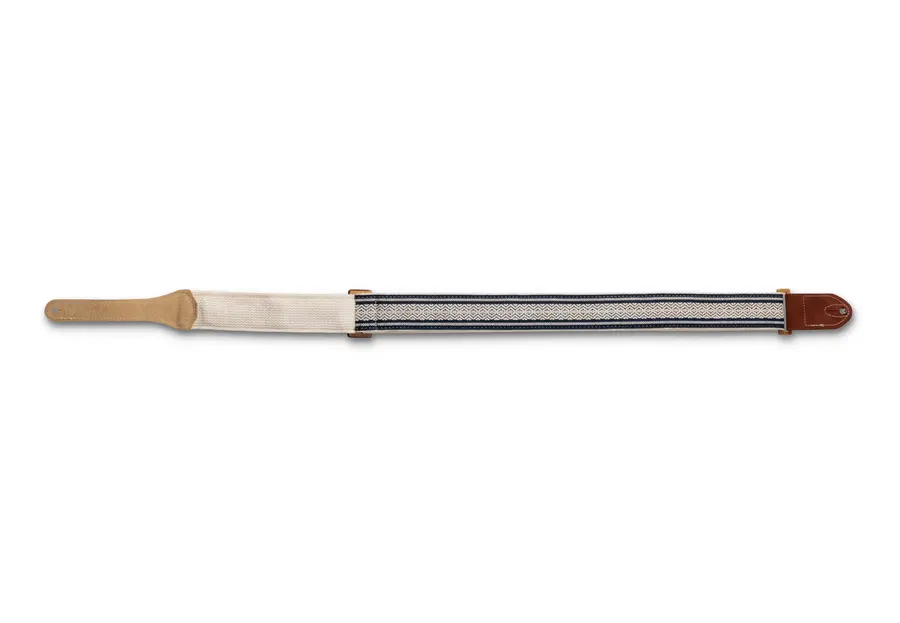 Taylor Academy Strap, White/Blue Jacquard Cotton, 2" Amber Buckle 