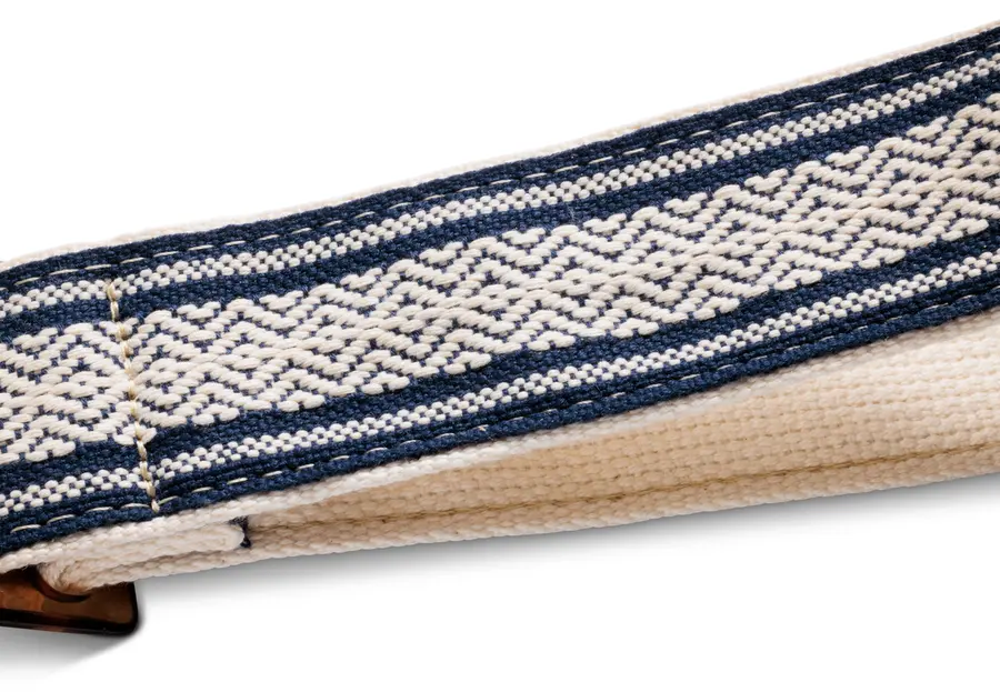 Taylor Academy Strap, White/Blue Jacquard Cotton, 2" Amber Buckle 