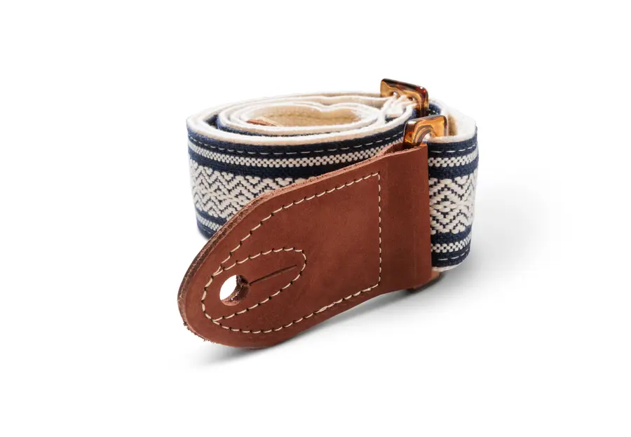 Taylor Academy Strap, White/Blue Jacquard Cotton, 2" Amber Buckle 