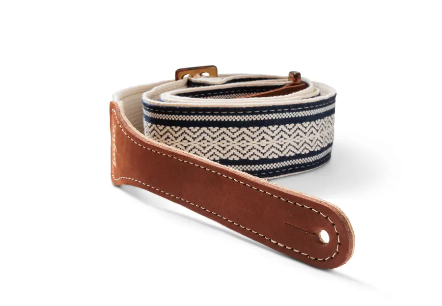 Taylor Academy Strap, White/Blue Jacquard Cotton, 2" Amber Buckle 