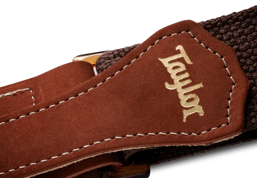 Taylor GS Mini Strap, Chocolate Brown Cotton, 2", Amber Buckle 
