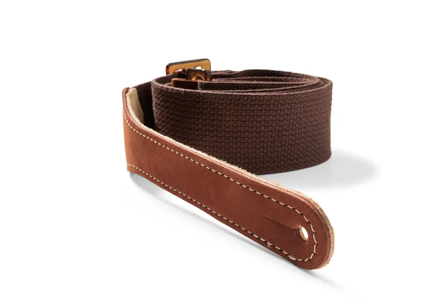 Taylor GS Mini Strap, Chocolate Brown Cotton, 2", Amber Buckle 