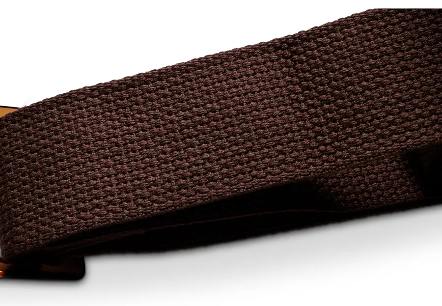 Taylor GS Mini Strap, Chocolate Brown Cotton, 2", Amber Buckle 