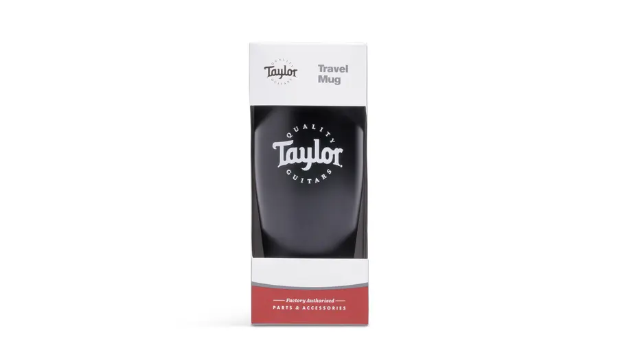 Taylor Travel Coffee Mug Black, White Logo 