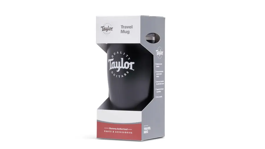 Taylor Travel Coffee Mug Black, White Logo 