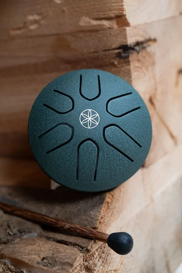 Meinl Sonic Energy PSTD4DGGOL Pocket Steel Tongue Drum, A Major, Dark Green 