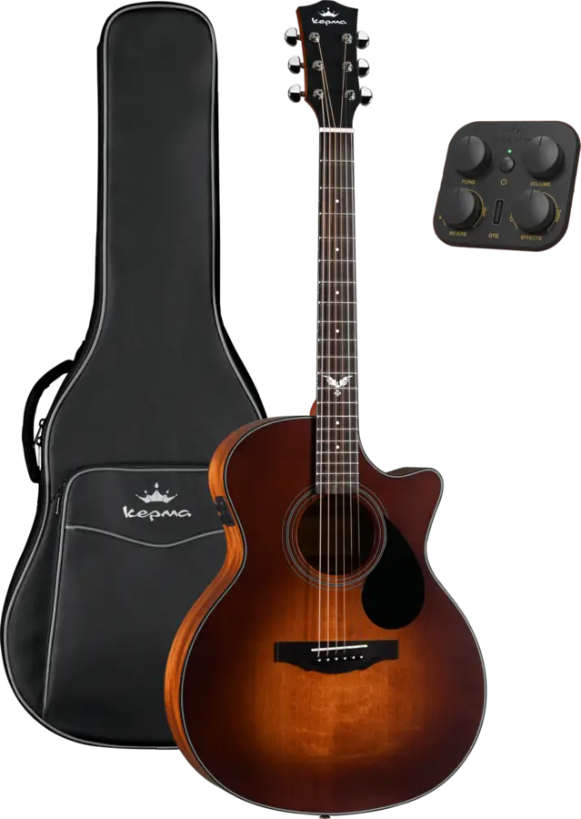 Kepma Solid top F0E-B Grand Auditorium Vintage Burst electro-acoustic guitar 