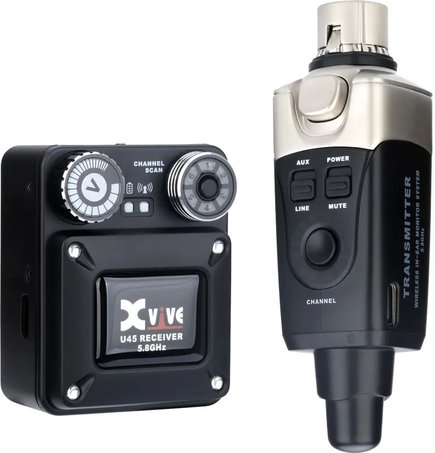 Xvive U45 Black Wireless System 5.8GHz Digital In-Ear Monitor Setup 
