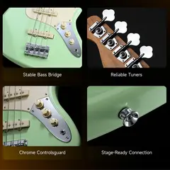 Donner Seeker Deluxe Bass, Surf Green Electric Bass Package