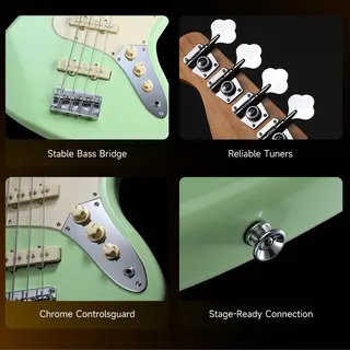 Donner Seeker Deluxe Bass, Surf Green Electric Bass Package