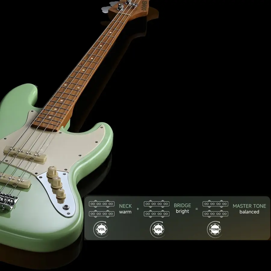 Donner Seeker Deluxe Bass, Surf Green Electric Bass Package 