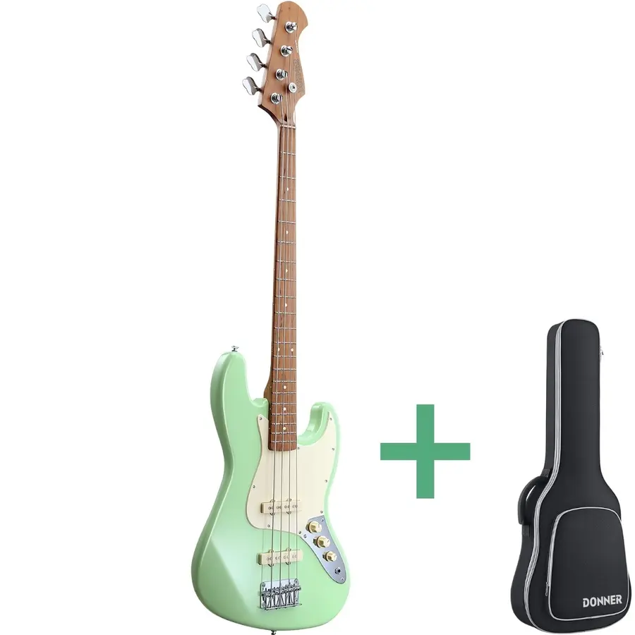 Donner Seeker Deluxe Bass, Surf Green Electric Bass Package 