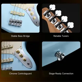 Donner Seeker Deluxe Bass, Sonic Blue Electric Bass Package
