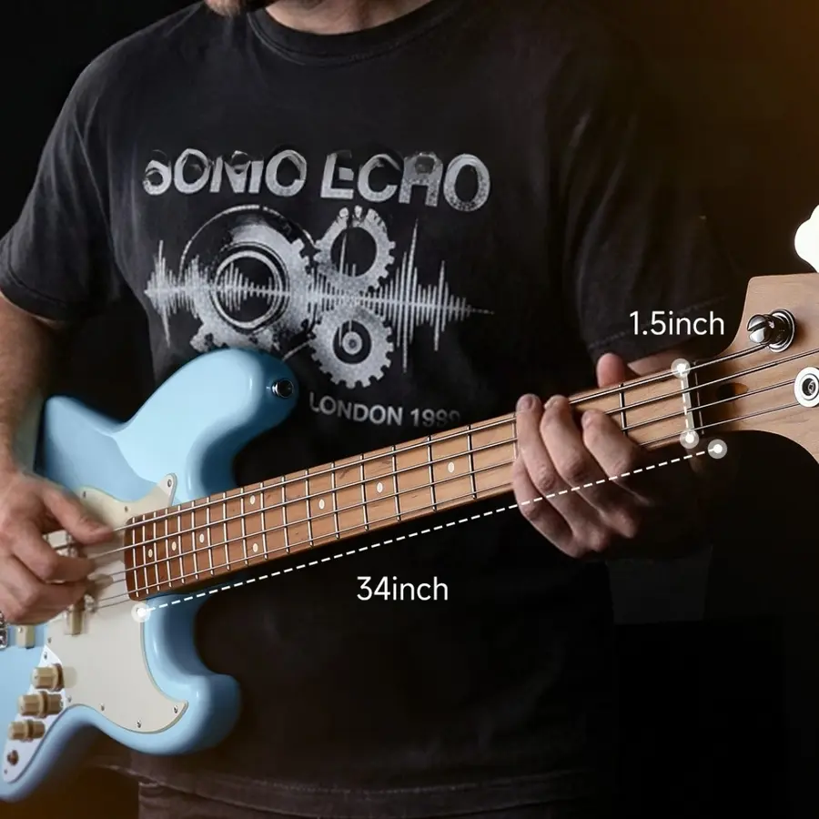 Donner Seeker Deluxe Bass, Sonic Blue Electric Bass Package 