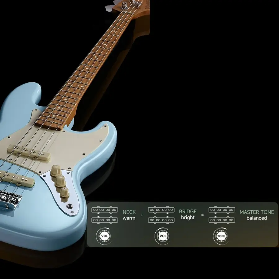 Donner Seeker Deluxe Bass, Sonic Blue Electric Bass Package 
