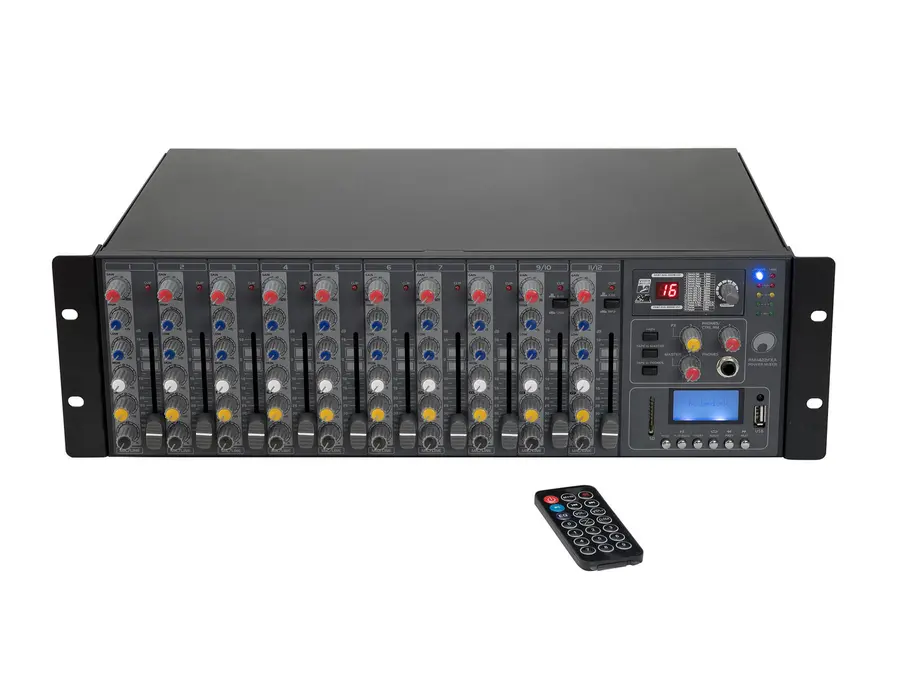 Omnitronic RM-1422FXA Mixer Powered mixer, 12 ch, 2x400W, 19" rack 