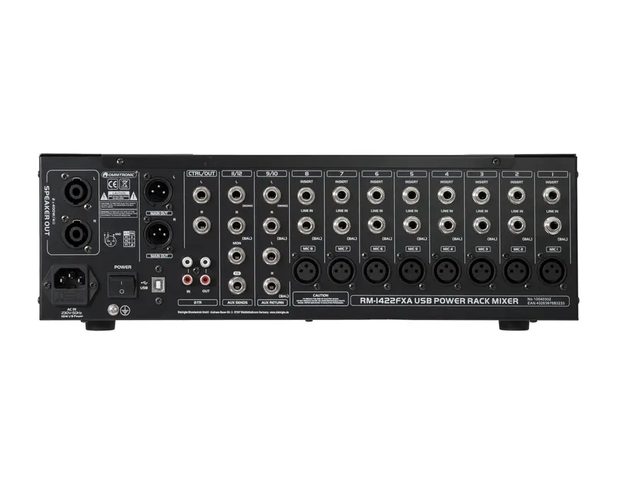 Omnitronic RM-1422FXA Mixer Powered mixer, 12 ch, 2x400W, 19" rack 