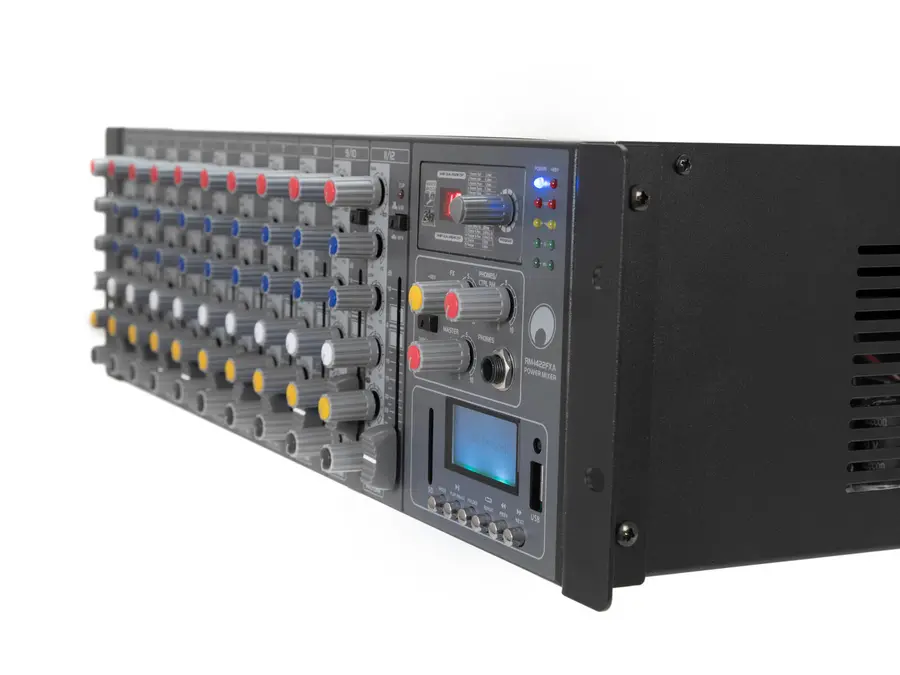 Omnitronic RM-1422FXA Mixer Powered mixer, 12 ch, 2x400W, 19" rack 