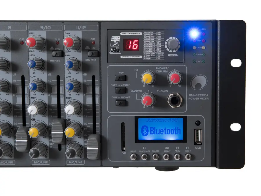 Omnitronic RM-1422FXA Mixer Powered mixer, 12 ch, 2x400W, 19" rack 