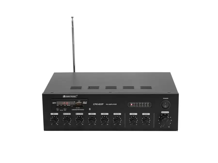 Omnitronic CPE-60P PA Mixer Bluetooth, USB, FM Tuner, 3 Mic Inputs 