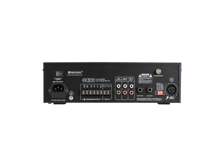 Omnitronic CPE-60P PA Mixer Bluetooth, USB, FM Tuner, 3 Mic Inputs 