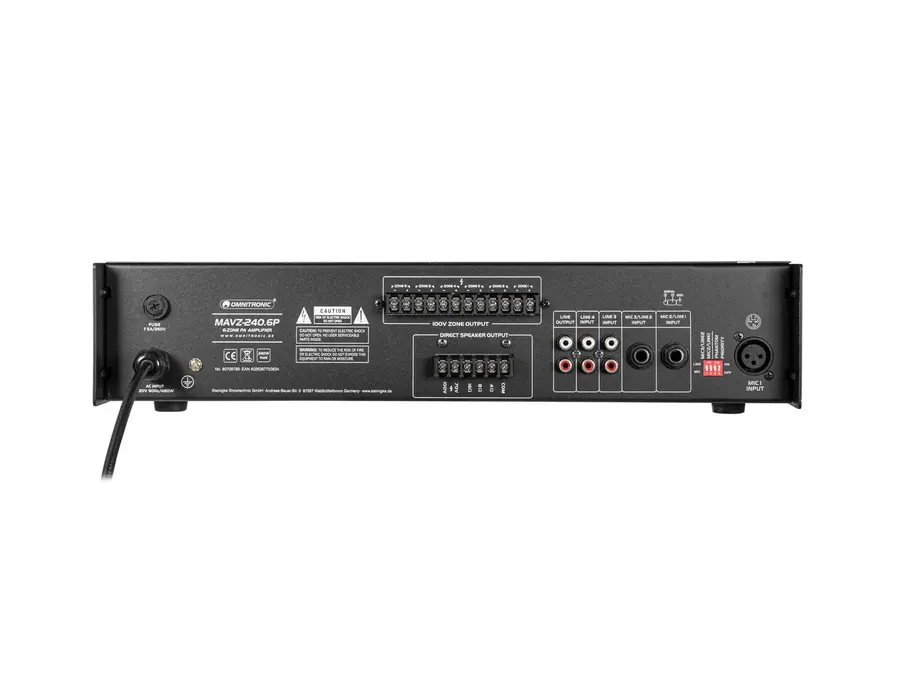 Omnitronic MAVZ-240.6P PA Amp 6-Zone, 240 W RMS, Bluetooth 