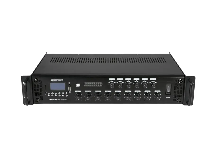 Omnitronic MAVZ-360.6P PA Amp 6-Zone, Bluetooth, USB/SD, 360 W RMS 