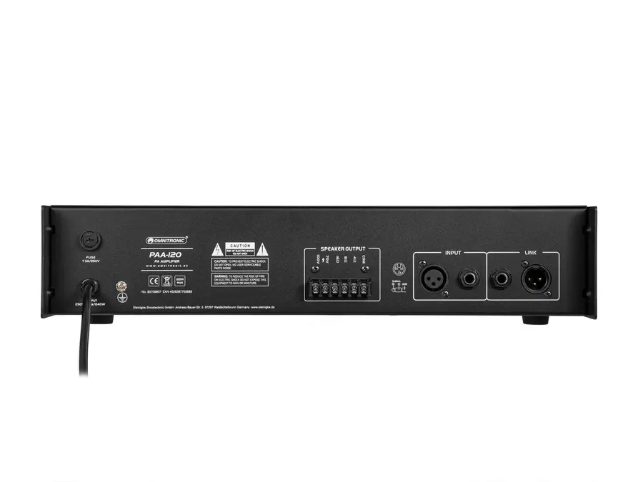 Omnitronic PAA-120 PA Amplifier 120 W RMS, 2 U Rack-Mount 
