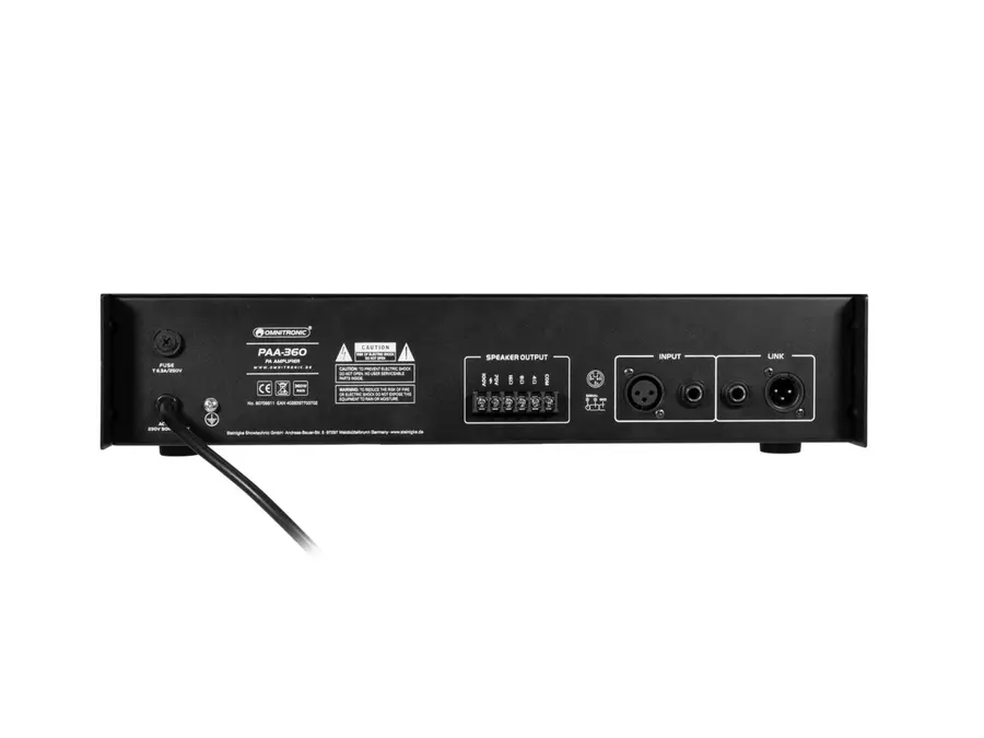 Omnitronic PAA-360 PA Amplifier 360 W RMS, 19-Inch 2U Rack 